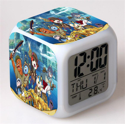 Youkai Watch Alarm Clock Led Light 7 Color Change Electronic Desk Watch Square Table
