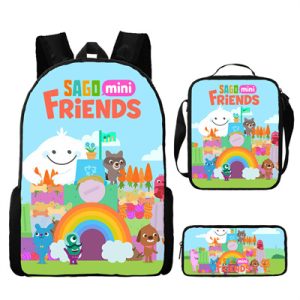 16 Inch Sago Mini Friends Backpack School Bag+Lunch Bag+Pencil Bag