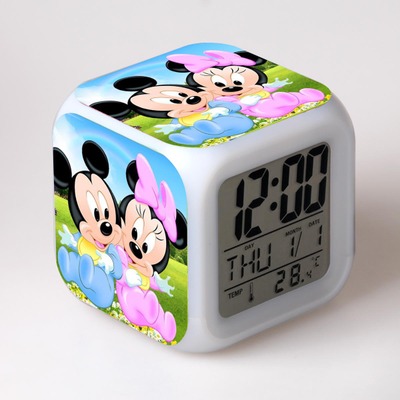 Mickey minnie Cartoon Games Action Figure 7 Colors Change Digital Alarm LED Clock Cartoon Night Colorful Toys for Kids 13