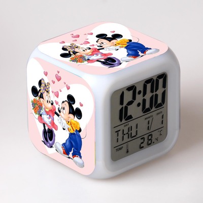 Mickey minnie Cartoon Games Action Figure 7 Colors Change Digital Alarm LED Clock Cartoon Night Colorful Toys for Kids 14