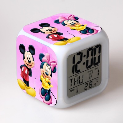 Mickey minnie Cartoon Games Action Figure 7 Colors Change Digital Alarm LED Clock Cartoon Night Colorful Toys for Kids 2