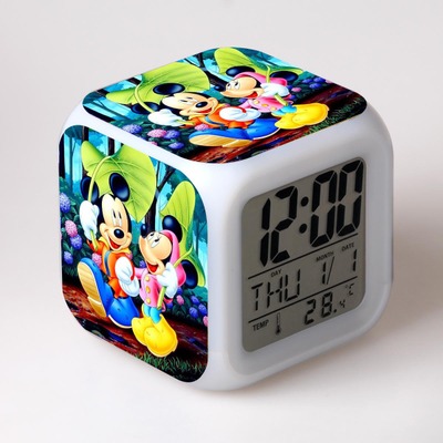 Mickey minnie Cartoon Games Action Figure 7 Colors Change Digital Alarm LED Clock Cartoon Night Colorful Toys for Kids 23