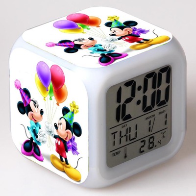 Mickey minnie Cartoon Games Action Figure 7 Colors Change Digital Alarm LED Clock Cartoon Night Colorful Toys for Kids 4