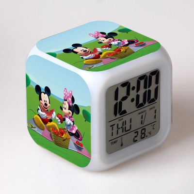 Mickey minnie Cartoon Games Action Figure 7 Colors Change Digital Alarm LED Clock Cartoon Night Colorful Toys for Kids 5