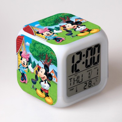 Mickey minnie Cartoon Games Action Figure 7 Colors Change Digital Alarm LED Clock Cartoon Night Colorful Toys for Kids 7