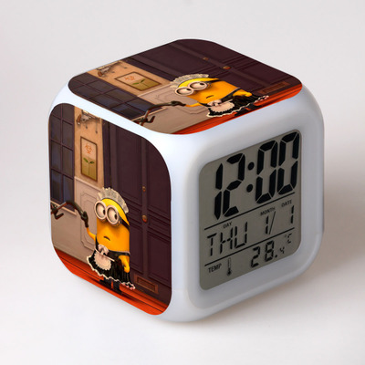 Minions 7 Colors Change Digital Alarm LED Clock 12