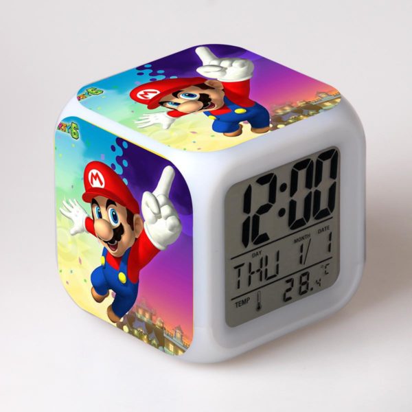 Super Mario Cartoon Games Action Figure 7 Colors Change Digital Alarm LED Clock Cartoon Night Colorful Toys for Kids 1