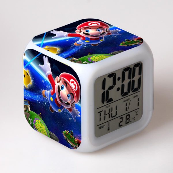 Super Mario Cartoon Games Action Figure 7 Colors Change Digital Alarm LED Clock Cartoon Night Colorful Toys for Kids 2