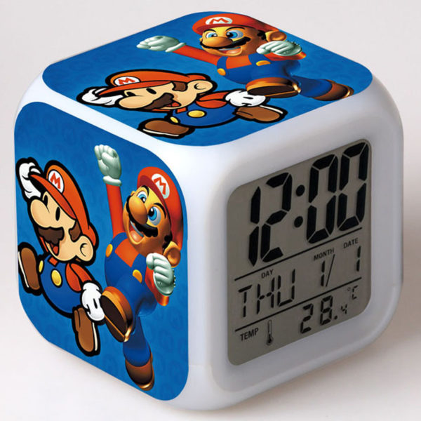 Super Mario Cartoon Games Action Figure 7 Colors Change Digital Alarm LED Clock Cartoon Night Colorful Toys for Kids 26