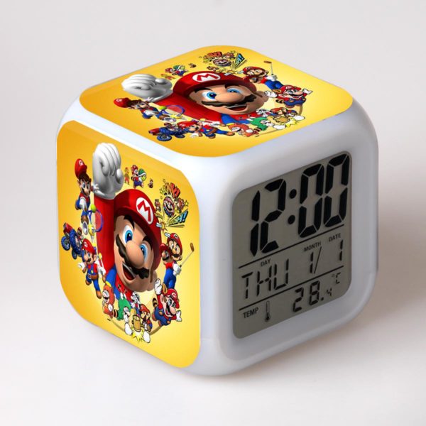 Super Mario Cartoon Games Action Figure 7 Colors Change Digital Alarm LED Clock Cartoon Night Colorful Toys for Kids 28