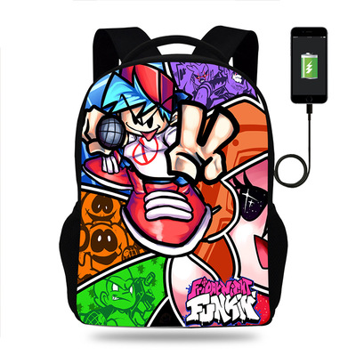 18 Inch Friday Night Funkin Backpack School Bag Black - Image 5