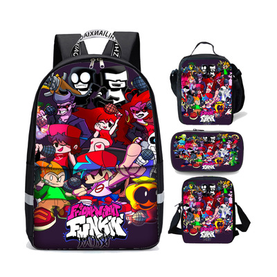 18 Inch Friday Night Funkin Backpack School Bag+Lunch Bag+Messenger Bag+Pencil Bag