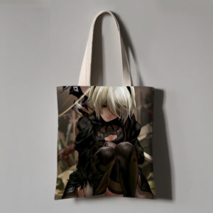 NieRAutomata Canvas Grocery Bag Shopping Bag Reusable Large Shopping Canvas Bags Natural White Cloth Shoulder Bags Canvas Tote Bag Perfect for Crafting Decorating