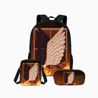 18″Attack On Titan Backpack School Bag+Messenger Bag+Pencil Bag - Image 18