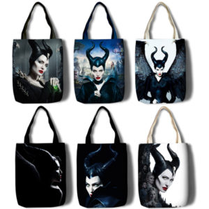 Maleficent: Mistress of Evil Canvas Grocery Bag Shopping Bag Reusable Large Shopping Canvas Bags Natural White Cloth Shoulder Bags Canvas Tote Bag Perfect for Crafting Decorating