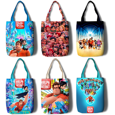 Ralph Breaks the Internet Canvas Grocery Bag Shopping Bag Reusable Large Shopping Canvas Bags Natural White Cloth Shoulder Bags Canvas Tote Bag Perfect for Crafting Decorating
