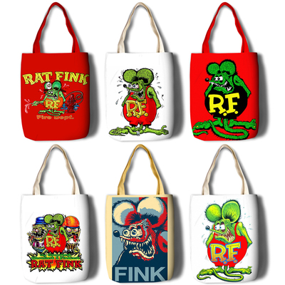 Rat Fink RF Canvas Grocery Bag Shopping Bag Reusable Large Shopping Canvas Bags Natural White Cloth Shoulder Bags Canvas Tote Bag Perfect for Crafting Decorating