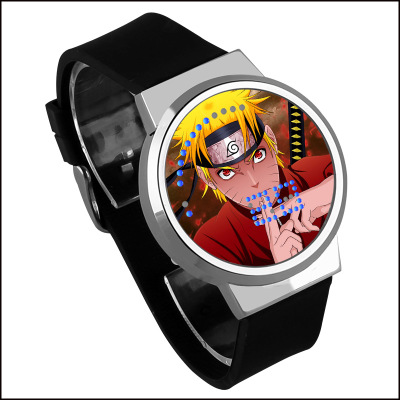NARUTO Waterproof LED Touch Screen Watch Black Strap Silver Dial - Image 5