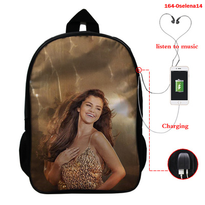 Selena Gomez USB Charge Backpack Mega Charizard Split Students Boys Girls Knapsack Men Women Travel Laptop Rucksack