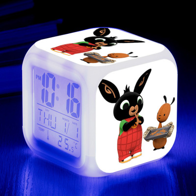 Bing Bunny Alarm Clock Led Light 7 Color Change Electronic Desk Watch Square Table - Image 6