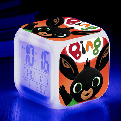 Bing Bunny Alarm Clock Led Light 7 Color Change Electronic Desk Watch Square Table - Image 9