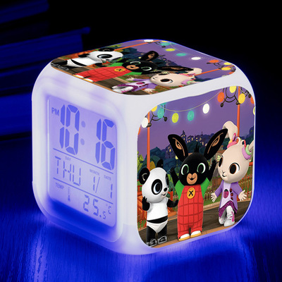 Bing Bunny Alarm Clock Led Light 7 Color Change Electronic Desk Watch Square Table - Image 11