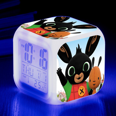 Bing Bunny Alarm Clock Led Light 7 Color Change Electronic Desk Watch Square Table - Image 15