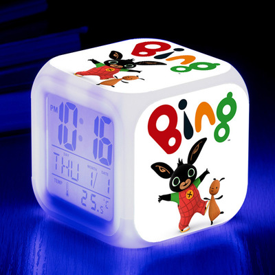 Bing Bunny Alarm Clock Led Light 7 Color Change Electronic Desk Watch Square Table - Image 17