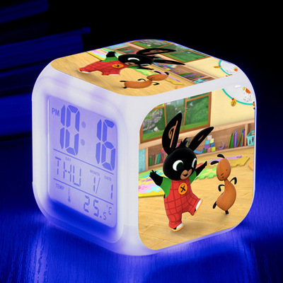 Bing Bunny Alarm Clock Led Light 7 Color Change Electronic Desk Watch Square Table - Image 22