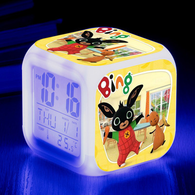 Bing Bunny Alarm Clock Led Light 7 Color Change Electronic Desk Watch Square Table - Image 25