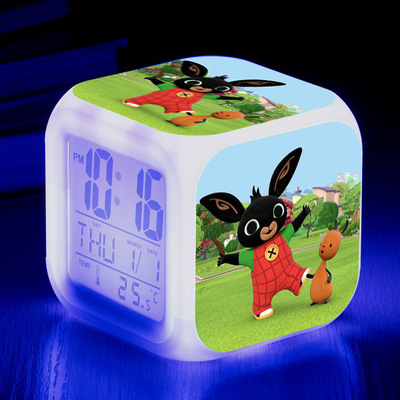 Bing Bunny Alarm Clock Led Light 7 Color Change Electronic Desk Watch Square Table - Image 29