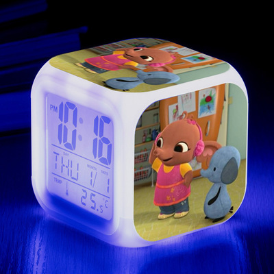 Bing Bunny Alarm Clock Led Light 7 Color Change Electronic Desk Watch Square Table - Image 34
