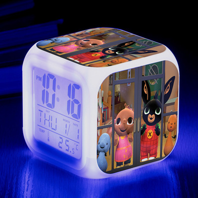 Bing Bunny Alarm Clock Led Light 7 Color Change Electronic Desk Watch Square Table - Image 35