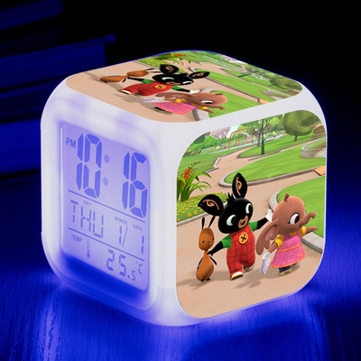 Bing Bunny Alarm Clock Led Light 7 Color Change Electronic Desk Watch Square Table - Image 4
