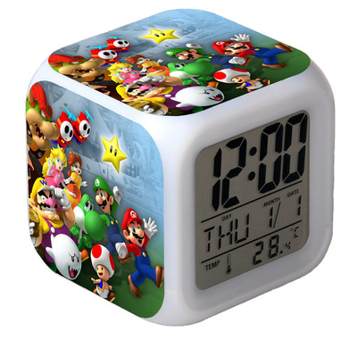 Super Mario 7 Colors Change Digital Alarm LED Clock Gift - Image 19