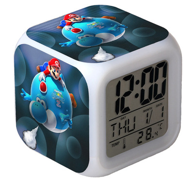 Super Mario 7 Colors Change Digital Alarm LED Clock Gift - Image 22