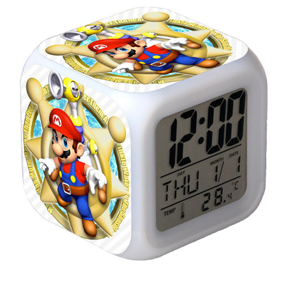Super Mario 7 Colors Change Digital Alarm LED Clock Gift - Image 26