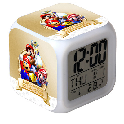 Super Mario 7 Colors Change Digital Alarm LED Clock Gift - Image 27