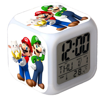 Super Mario 7 Colors Change Digital Alarm LED Clock Gift - Image 3