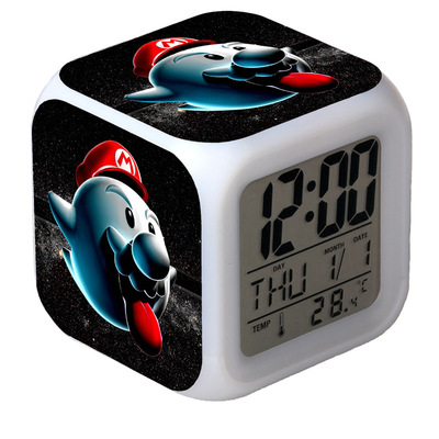 Super Mario 7 Colors Change Digital Alarm LED Clock Gift - Image 4