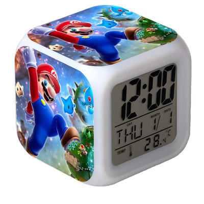 Super Mario 7 Colors Change Digital Alarm LED Clock Gift - Image 5