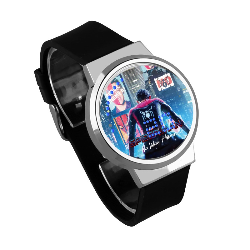 Spider-Man No Way Home Waterproof LED Touch Screen Watch Black Strap Silver Dial