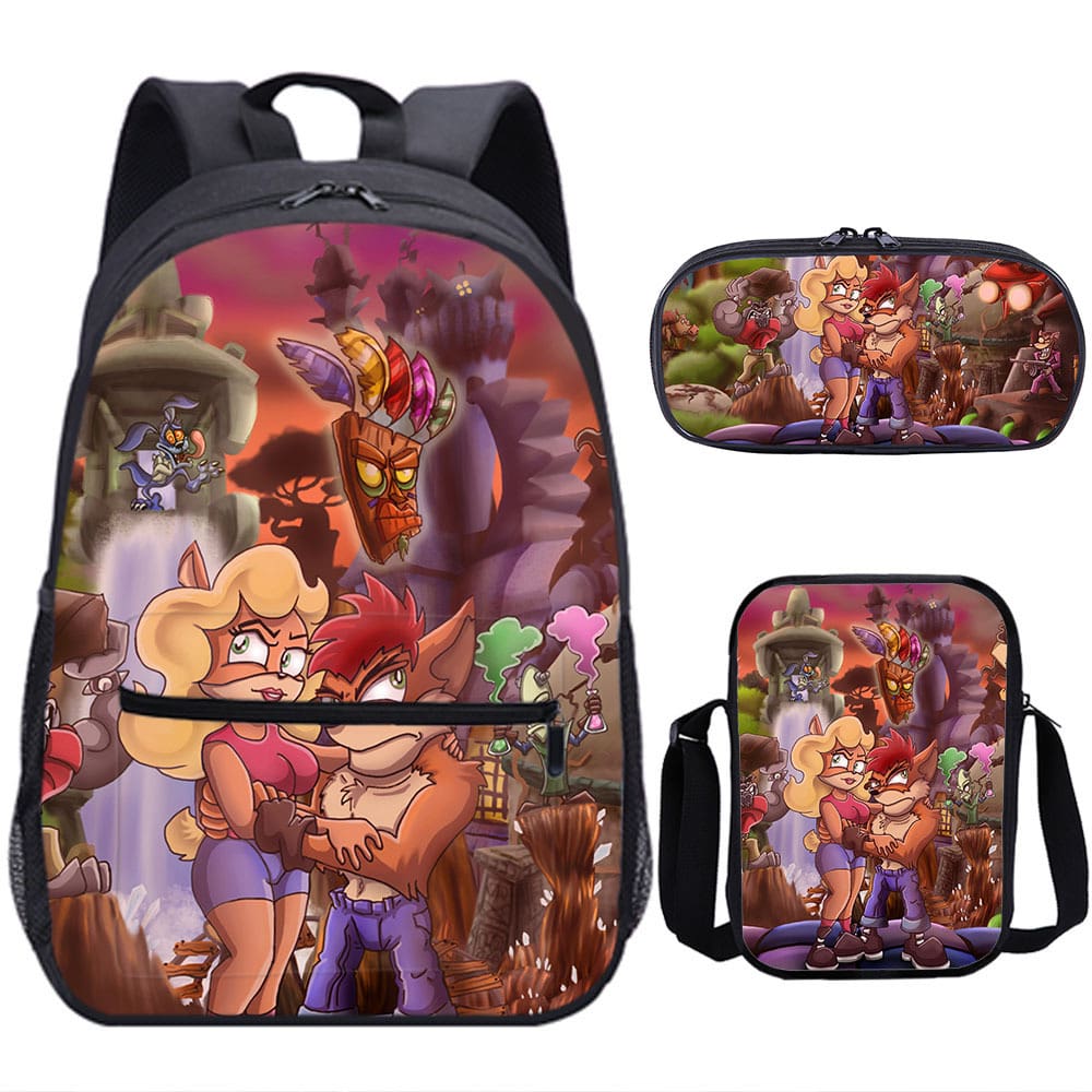 18 Inch Crash Bandicoot Backpack School Bag+Messenger Bag+Pencil Bag - Image 15