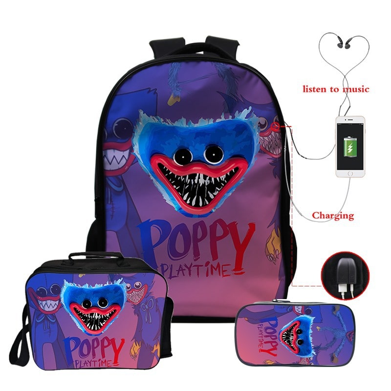 16 inch Poppy Playtime backpack+lunch bag+pencil case full color schoolbag  three-piece set - giftcartoon