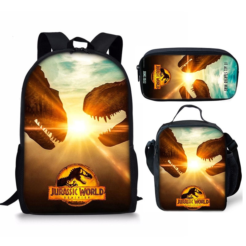 18 Inch Jurassic World Dominion Backpack School Bag+Lunch Bag+Pencil Bag