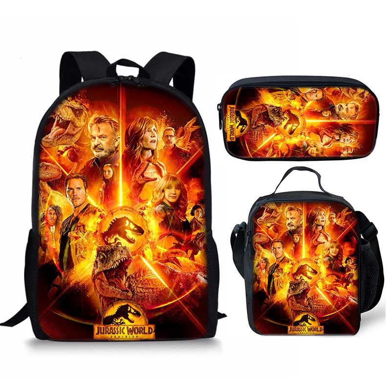 18 Inch Jurassic World Dominion Backpack School Bag+Lunch Bag+Pencil Bag - Image 18