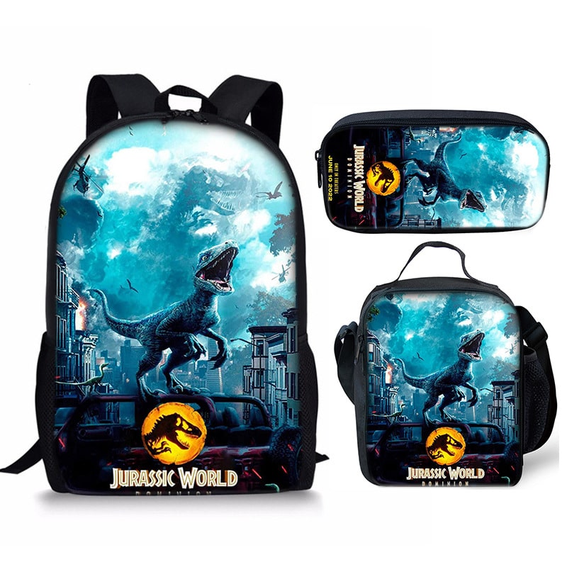 18 Inch Jurassic World Dominion Backpack School Bag+Lunch Bag+Pencil Bag - Image 12