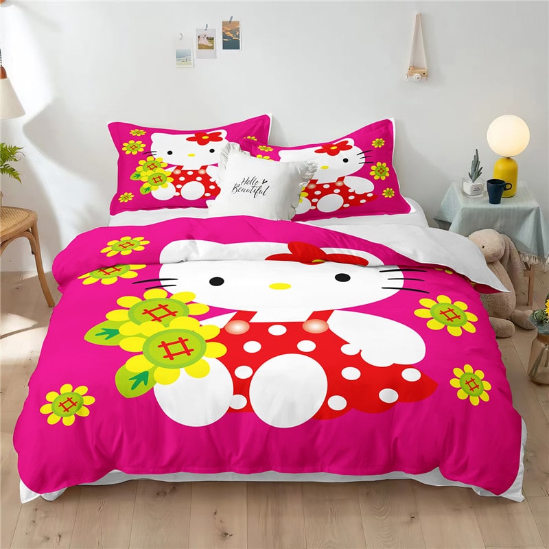 Hello Kitty Comfortable Bedding Three-Piece Soft and Breathable Duvet Cover Gift - Image 2